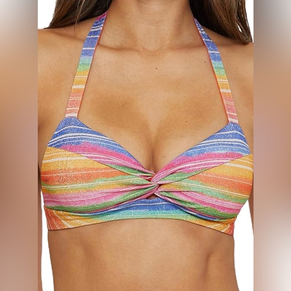 BECCA Women's Shoreline Halter Bikini Top, Adjustable, Tie Back, Swimwear